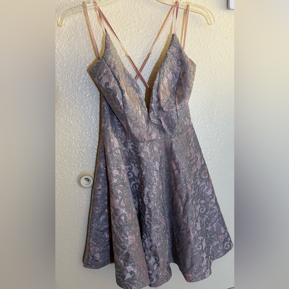 Strappy pink lace mini dress